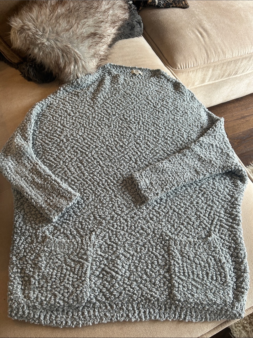 Umgee Light Blue Popcorn Knit Crewneck Sweater